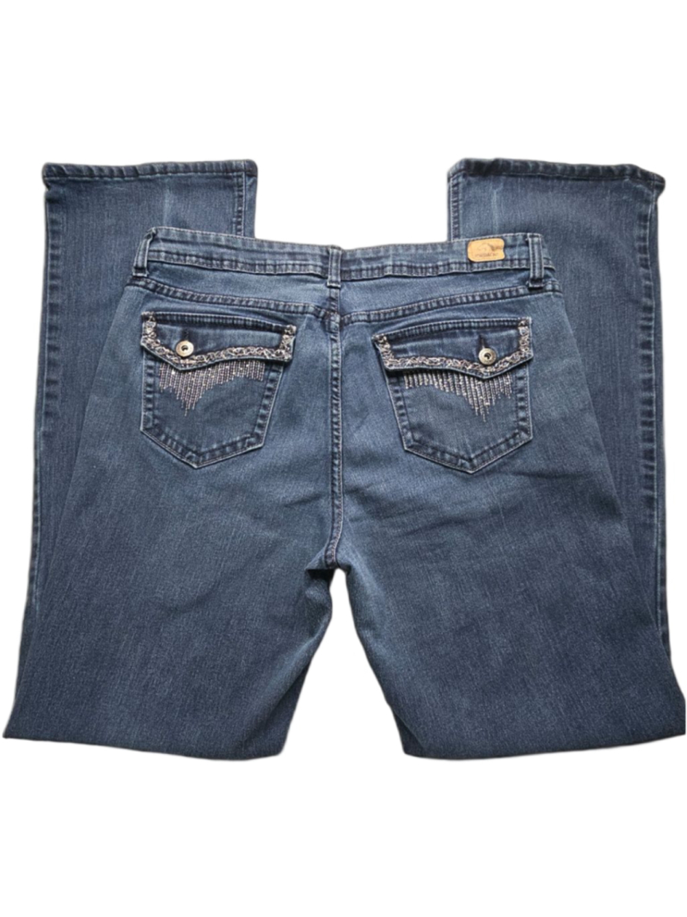 Jordache Bootcut Jeans Size 14 Y2K Embellished Flap Pocket Stretch Denim